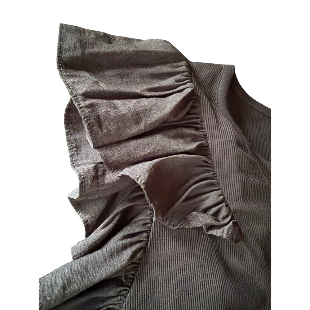 Pomander Place Top Black Ruffle Sleeve V-Neck Ribbed Knit Y22845T XXXL - Picture 3 of 6